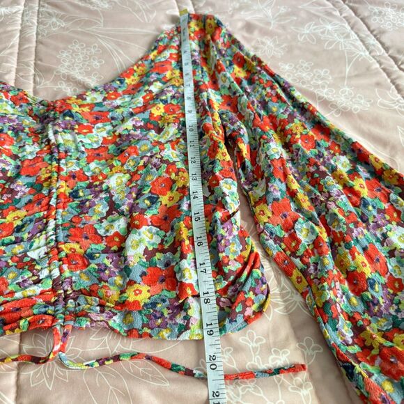 Floral Print Blouse With Drawstring Long Balloon Sleeves Size Large H&M - Picture 4 of 9